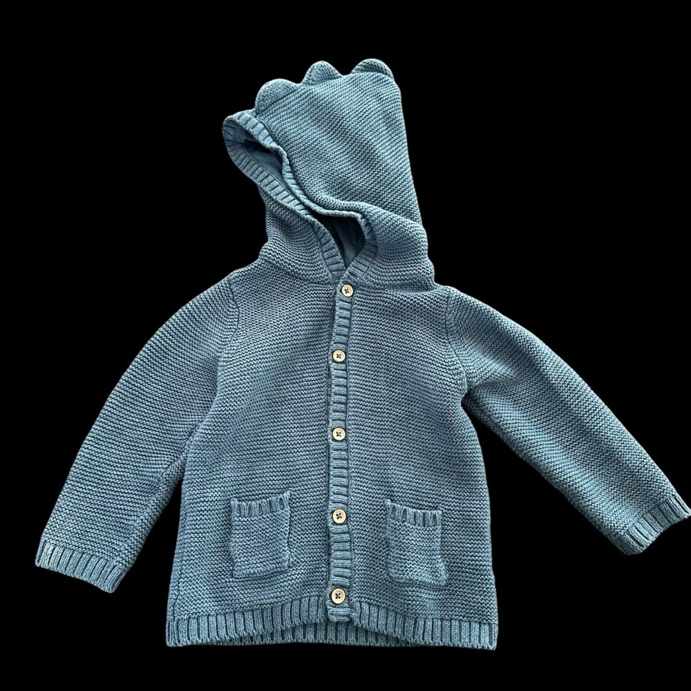 Lupilu baby 12-24 months‎ Blue Knit Sweater Cardigan Dino Hoodie 100% Cotton